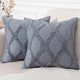 decorUhome Spring Throw Pillow Covers 18x18 Inch Set of 2, Soft Plush Faux Fur Wool Blue Grey Accent Couch Pillow Covers for Modern Farmhouse Bed Sofa Living Room