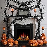 RAINFLOW Black Halloween Garland for Mantle- 2PCS 5.9Ft Artificial Black Eucalyptus Garlands for Halloween Party Decorations, Faux Hanging Vines for Party Indoor Outdoor Decor