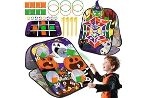 AMENON 4 in 1 Halloween Party Games for Kids Adults, 27 Pcs Three Sided Board Toys with Bean Bags Rings Toss Sticky Ball Tic-Tac-Toe Game for Halloween Carnival Party Favors Yard Outdoor Indoor Activities