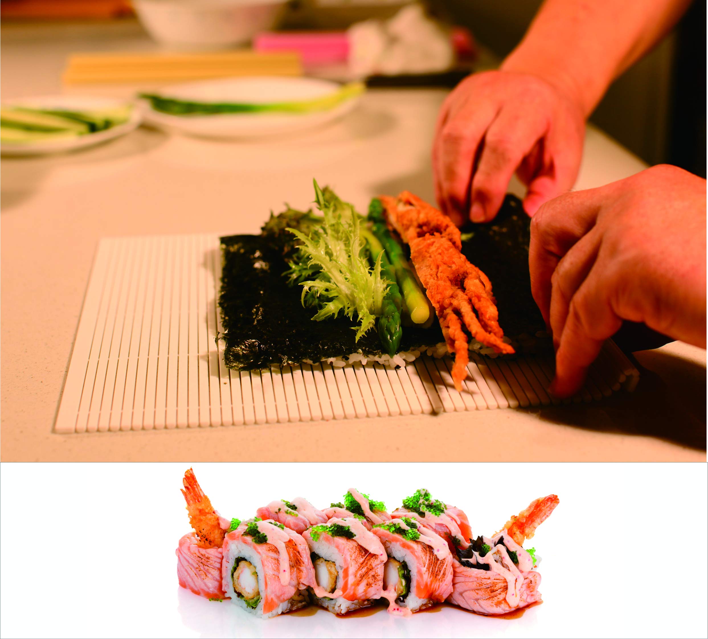 PAT &amp; DORIS Deluxe Nonstick Sushi Mat Plastic sushi Rolling Mat Roller Makisu 10.5" x 9.8" プロ仕樣巻きす ポリプロピレン 27cm x 25cm (PINK)