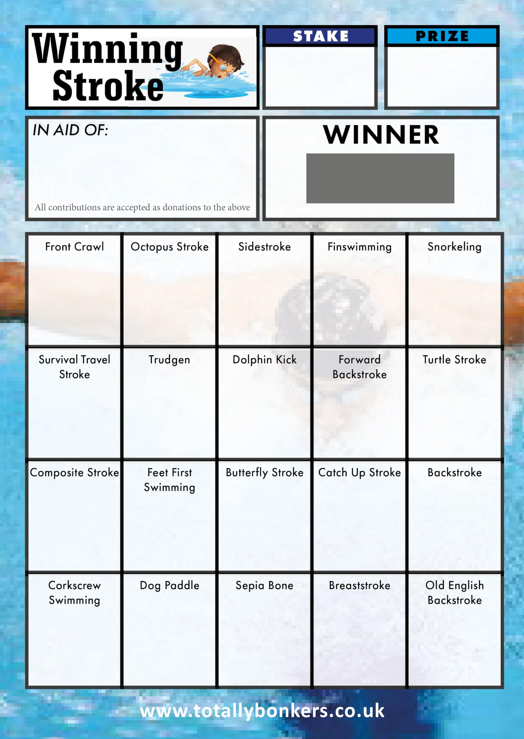 Totally Bonkers - Swimming Fundraising Scratch Cards - 20 Square - A6 (148x105mm) - 10 Pack - TB0055 - Blind Card