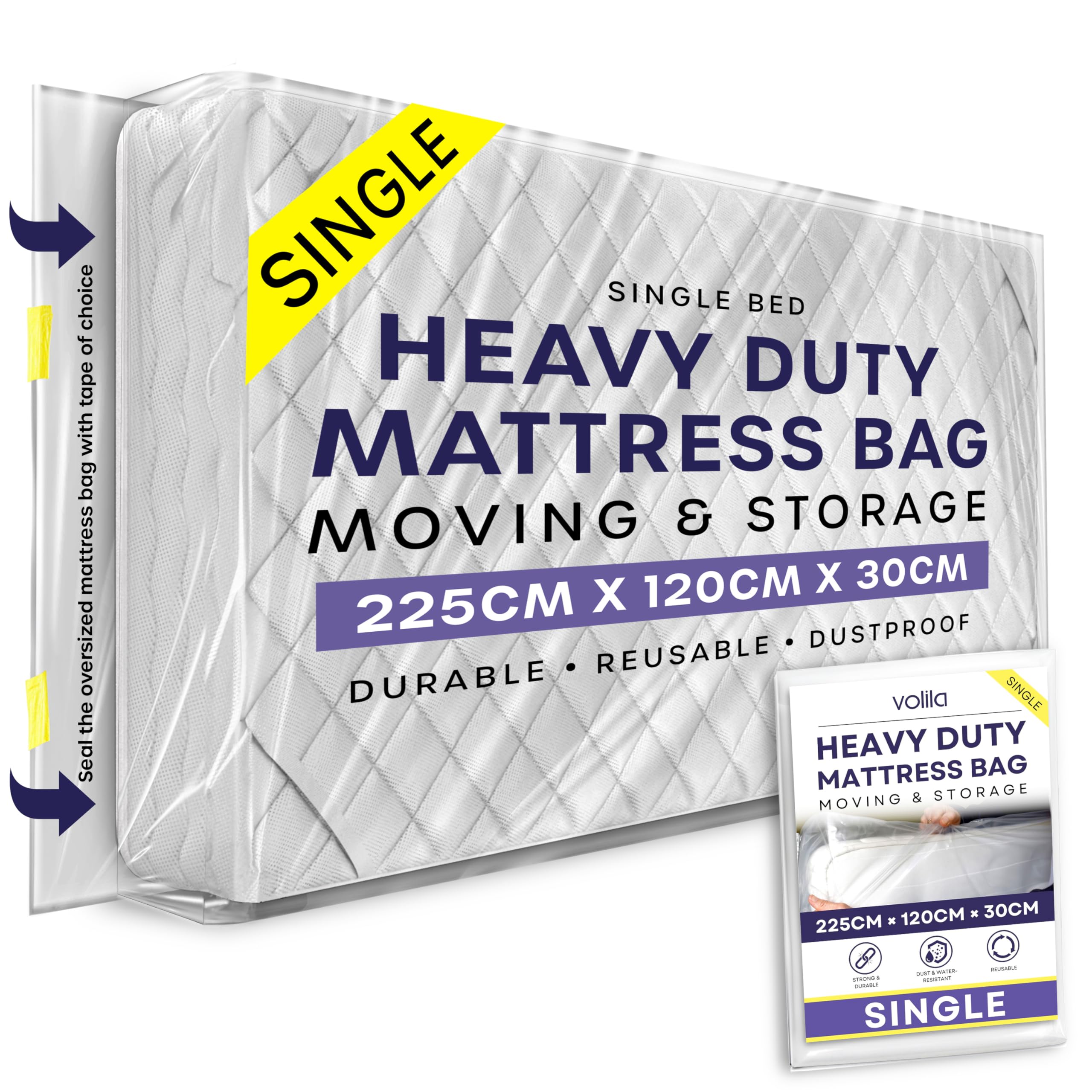 Single Size Heavy Duty Mattress Bag for Moving and Storage - Reusable Waterproof Mattress Cover for Moving, Storage and Protect Beds from Stains, Dust, and Pest Damage