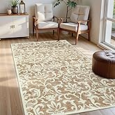 Morebes Floral 3x5 Washable Entryway Rug Indoor, Non Slip Bedroom Area Rug Ultra Soft Living Room Rug, Low Pile Indoor Carpet for Kitchen Laundry Nursery, Khaki