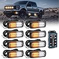 AnTom 8pcs Emergency Strobe Lights for Trucks, Sync Feature Vehicles Grille Surface Mount 24-LED Flashing Hazard Warning Light Kit with Controller and Wiring Harness, No additional wiring required