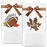 JarThenaAMCS 2Pcs Fall Hand Towels Football Maple Leaf Cotton Embroidered Bathroom Towels Autumn Dish Towels with Ribbons for Hand Drying Cleaning Cooking Gift, 30 x 14 Inch