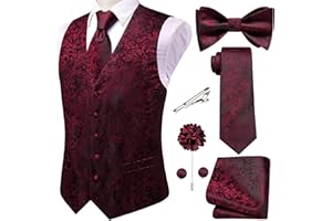 Hi-Tie Men's Silk Vest Bowtie Set Formal Suit Vest Jacquard Tie Handkerchief Cufflinks 5PCS Dress Waistcoats Wedding