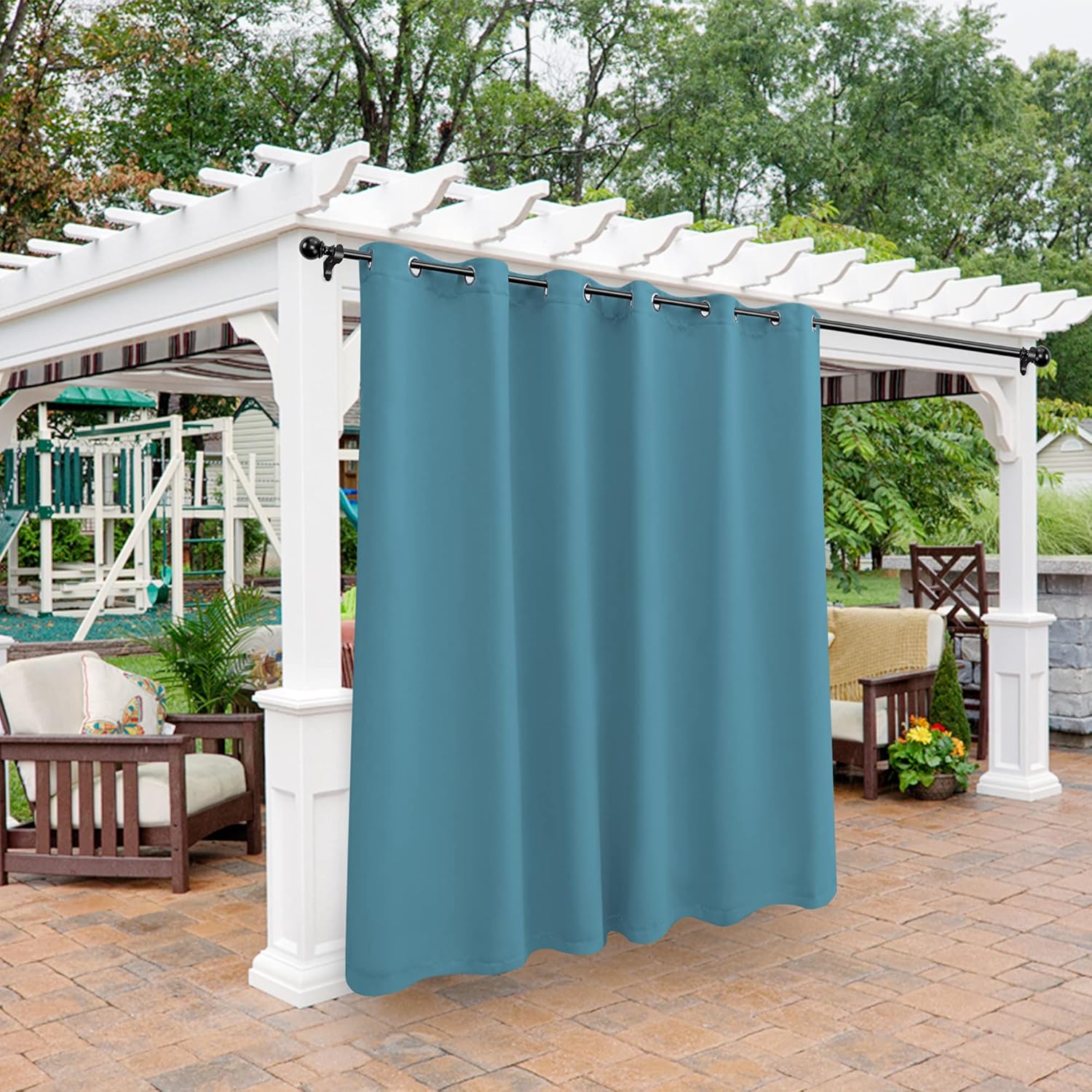 Outdoor Curtains - BONZER Outdoor Curtains for Patio Waterproof - Light Blocking Weather Resistant Privacy Grommet Blackout Curtains for Gazebo, Porch, Pergola, Cabana, Deck, Sunroom, 1 Panel, 100W x 84L inch, Teal