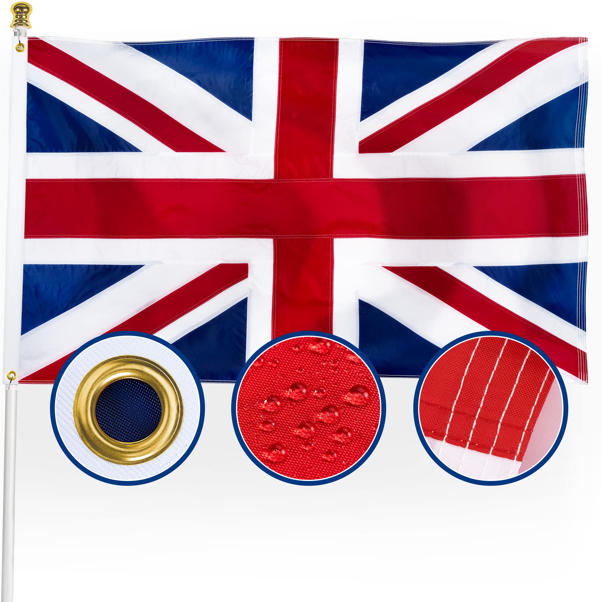 Photo 1 of XIFAN Premium Nylon British Union Jack Flag 3x5 Outdoor, Double Sided Heavy Duty 210D England United Kingdom UK Flags, Longest Lasting with Sewn Stripes/4 Stitch Hemming/Brass Grommets