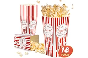 MAQIHAN 18 Popcorn Boxes Easy Assembly - 46oz Square Popcorn Bowls Square Buckets Containers Tub Paper Cups Holders Disposable Halloween Carnival Christmas Movie Night Party Individual Servings