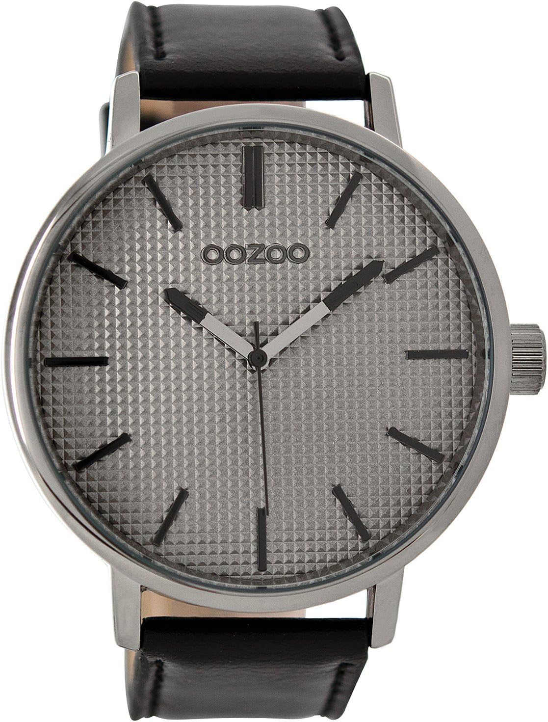 Oozoo Men's watch with leather strap, 48 mm, silver grey/black, C9003