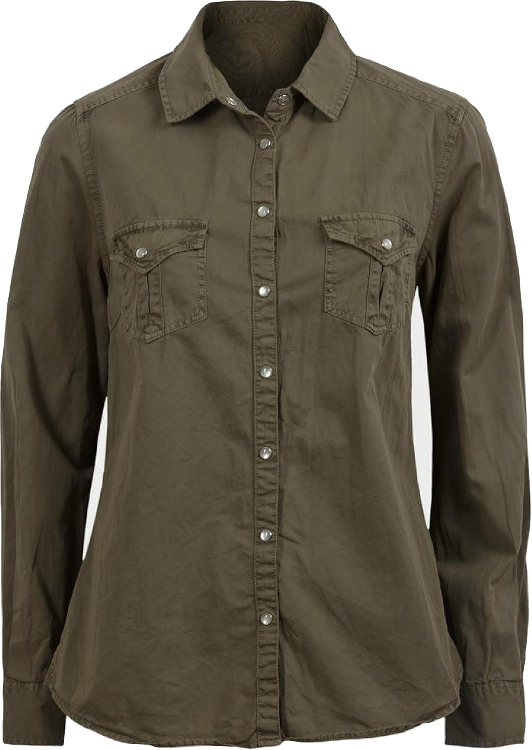 Womens Military Khaki Plus Size Long Sleeved Pure Cotton Twill Shirt
