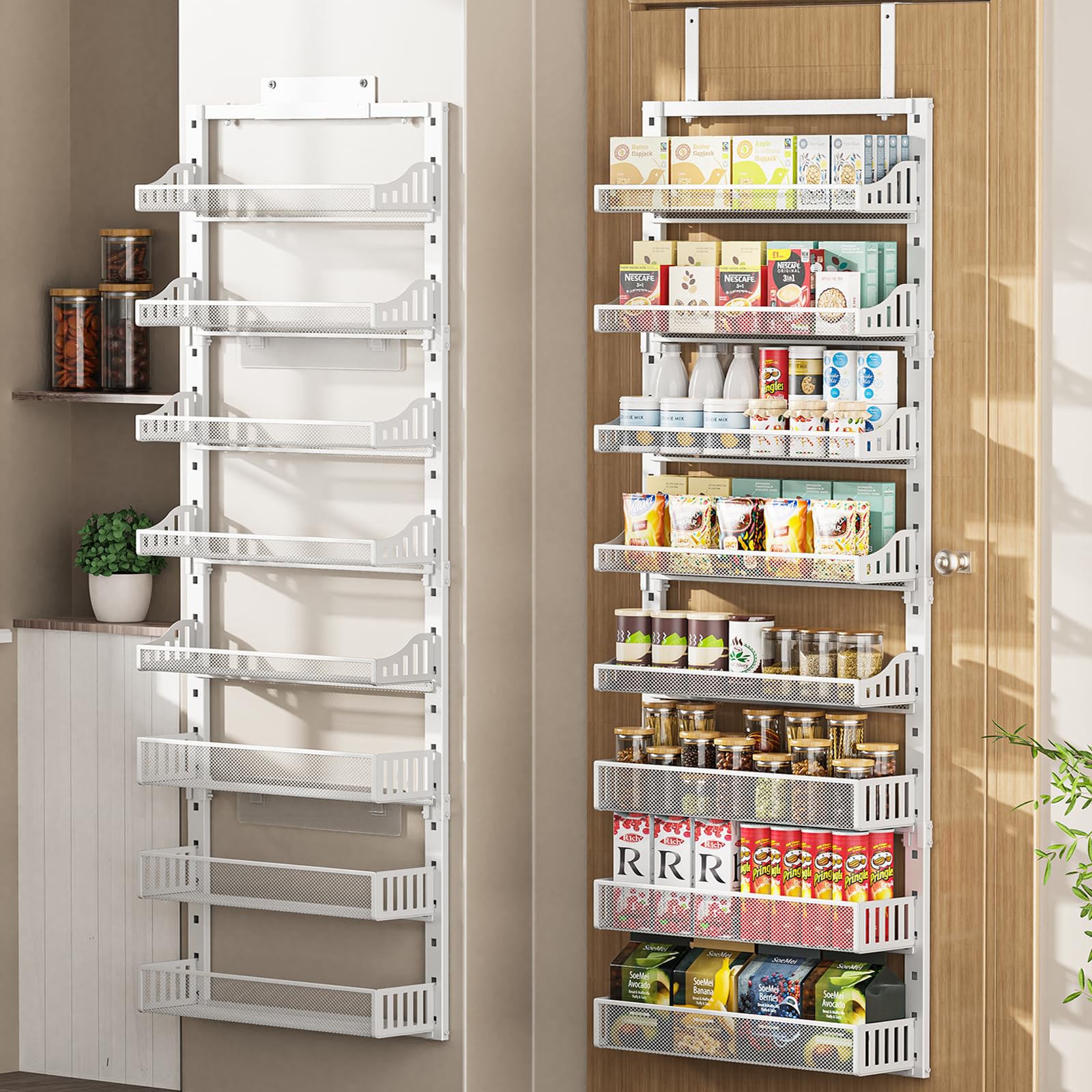 Photo 1 of POKIPO Over the Door Pantry Organizer 8-Tier, Large Metal Door Spice Rack with Adjustable Basket, 2 in 1 Wall Mount or Hanging Heavy-Duty Pantry Door Storage Shelf for Kitchen and Bathroom, White