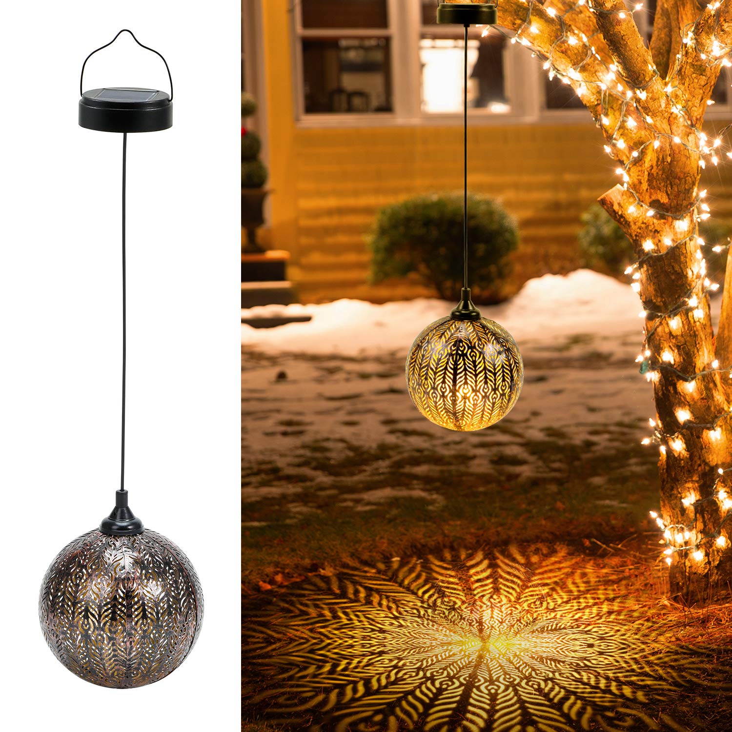 Solar Lanterns for The Garden, OxyLED Hanging Moroccan Garden Ornaments Outdoor Retro Metal Garden Solar Lanterns Waterproof LED Decoration for Garden Patio Backyard Pathway Fence