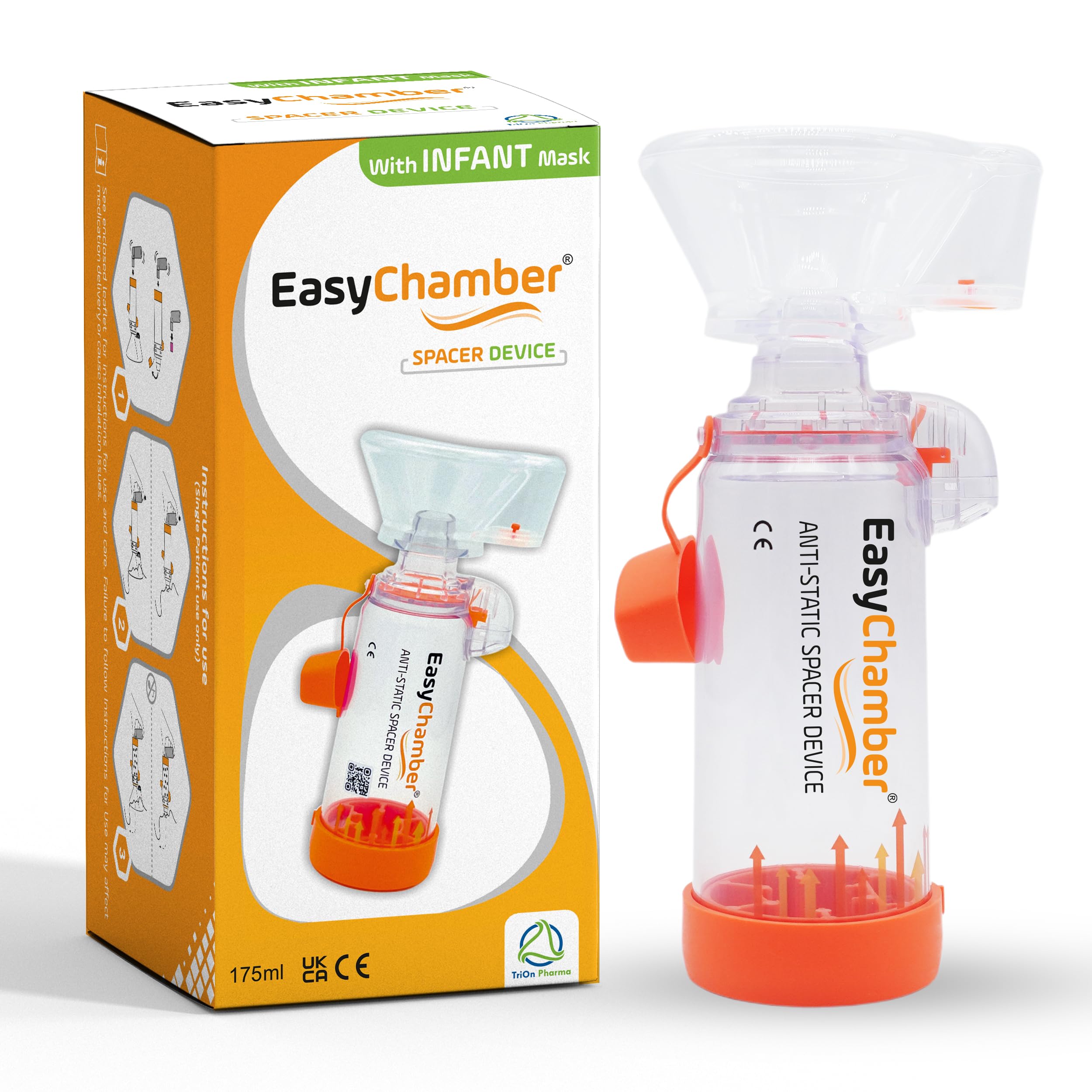 EasyChamber Anti-Static Spacer Device with Infant Mask, Inhaler Chamber, use with Metered Dose Inhaler, BPA and Latex Free