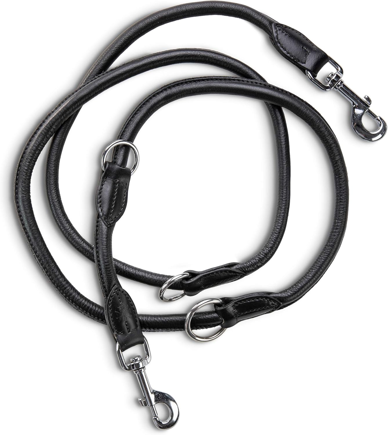 Jack & Russell Premium Correa de Perro de Cuero Dexter 2,0m - Correa de Cuero para Perros con mosquetón de latón - Correa de Cuero Genuino múltiples Ajustable (Negro)