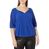 Star Vixen Women's Plus-Size Peasant Top with Elastic Hem