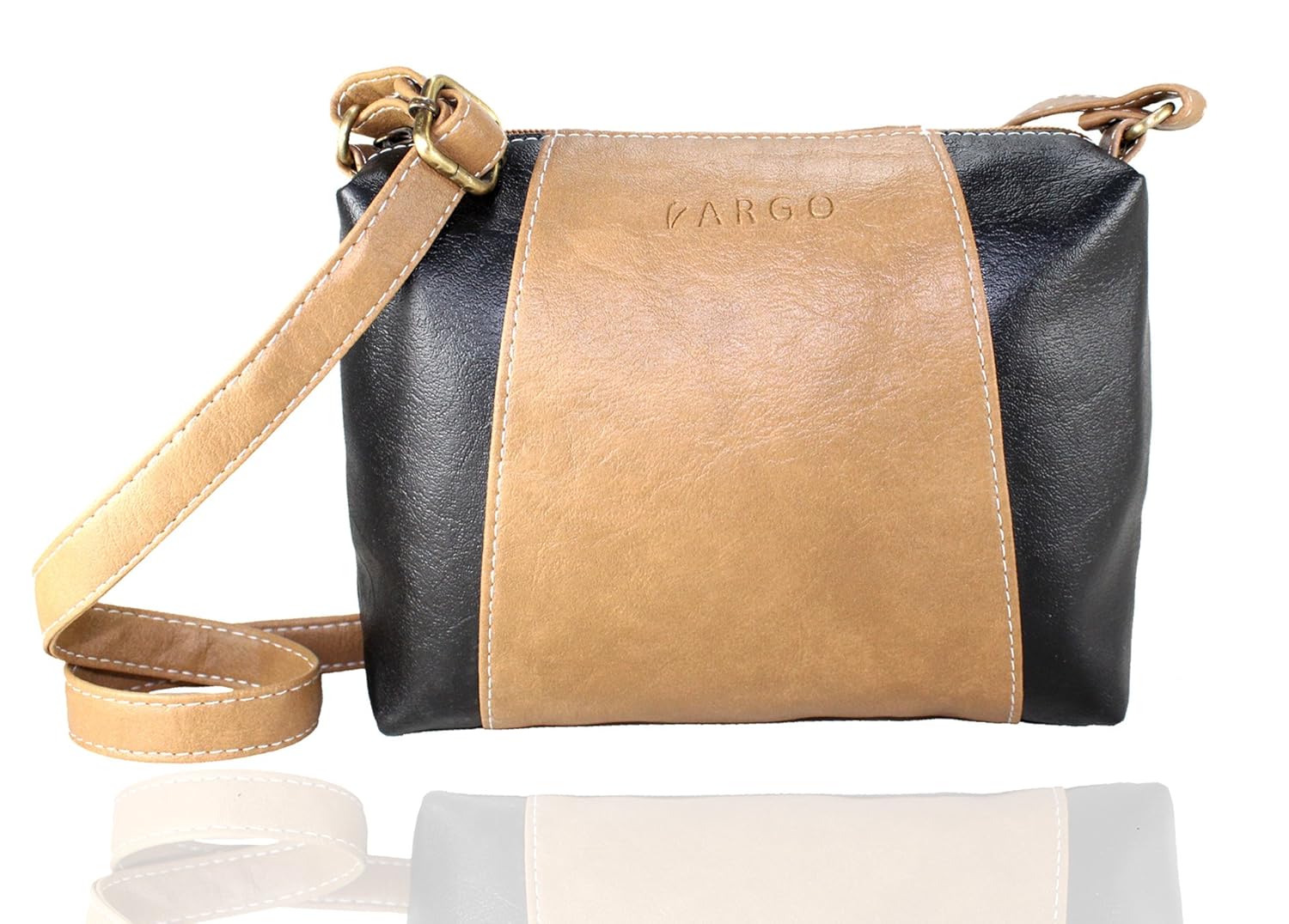 fargo motley pu leather women's & girl's cross body side sling bag (beige,black_fgo-074)