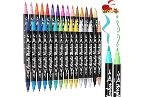 TOSHARE 30 Colors Acrylic Paint Pens Markers Waterproof Dual Tip Acrylic Marker Set Brush & Fine Tip Stocking Stuffers Rock Wood Fabric Glass Ceramic Markers Christmas Gifts for Teens DIY Crafts