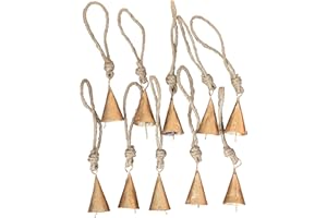 Vivanta 10 Pcs Rustic Gold Metal Cow Bells with Jute Rope 2"– Small Jingle Bells for Crafting, Cone Bells for Crafts, Christmas Bells Ornaments, Witch Bells, Vintage Boho Decor, Sleigh Bells Witches