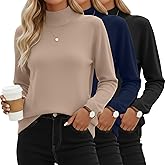 Oakgarden 3 Pack Women's Mock Turtleneck Knit Sweaters, Crew Neck Long Sleeve Tops Lightweight Thermal Pullover Basic Shirts