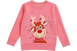 PERDECA Toddler Boy Girl Sweatshirt Christmas Kids Knit Sweatshirt Pullover Sweater elk Tops Warm Deer Tees 1-6T Red