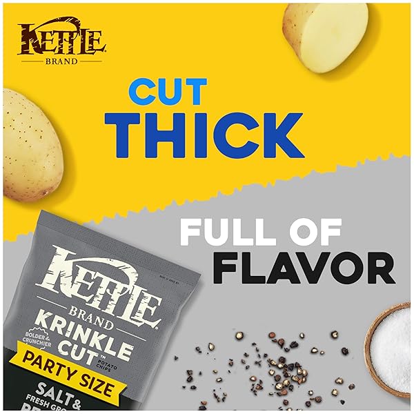 KETTLE BRAND POTATO CHIPS, KRINKLE CUT, SALT & GROUND PEPPER KETTLE CHIPS, PARTY SIZE, 13 OZ