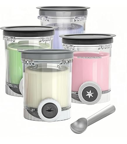 Lot De 4 Pots De Rangement De Rechange Pour Machine à Crème Glacée NC500 NC501 Ninja- Creami