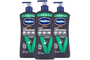 Vaseline Men's Healing Moisture Hand & Body Lotion For Dry or Cracked Skin Fast Absorbing Non-Greasy Lotion for Men 20.3 oz, Pack of 3