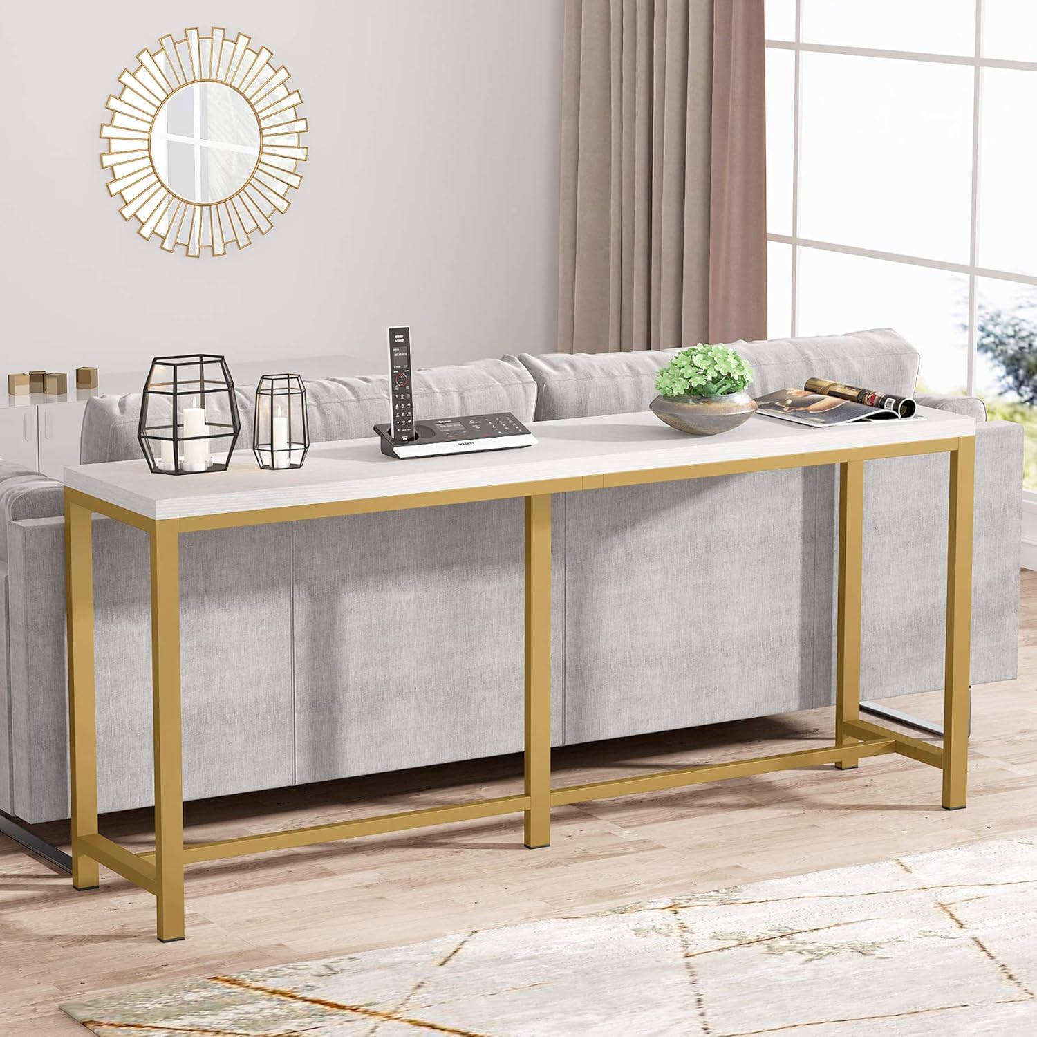 Tribesigns 70.9 inch Extra Long Sofa Table, Gold Console Table Behind Sofa Couch, Narrow Long Entryway Table Industrial Skinny Hallway Table for Living Room (Gold and White): Kitchen & Dining