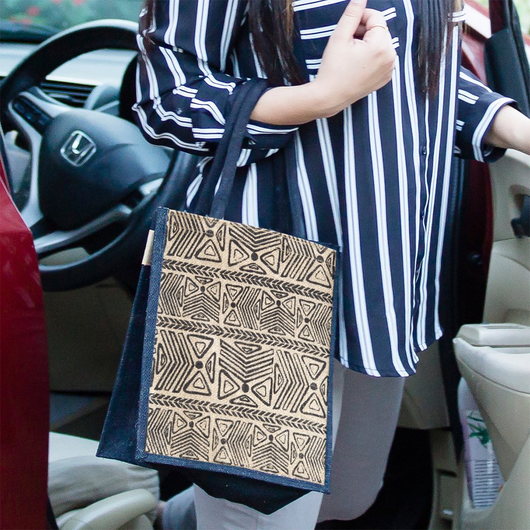 h&b men's jute multicolour lunch bag