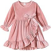 YOUNGER TREE Kids Toddler Dress Baby Girls Fall Dresses Ruffle Long Sleeve Bowknot Casual Winter Dress for Girl