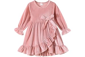 YOUNGER TREE Kids Toddler Dress Baby Girls Fall Dresses Ruffle Long Sleeve Bowknot Casual Winter Dress for Girl