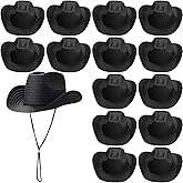JaGely 15 Pcs Straw Cowboy Hats Wide Brim Summer Hat Women Men Country Accessories for Western Themed Party Concerts Birthday