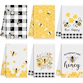 Oudain 6 Pcs Bee Kitchen Towels Honey Bee Kitchen Decor | 15.8 x 23.6 Inches Dish Hand Tea Towels for Bathroom Home Housewarming Gifts