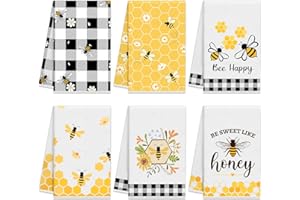 Oudain 6 Pcs Bee Kitchen Towels Honey Bee Kitchen Decor 15.8 x 23.6 Inches Dish Hand Tea Towels for Bathroom Home Housewarmin