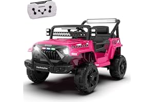 NEWDOOD 12V Ride on Electric Truck Car for Kids, 12V Kids Electric Vehicles w/Remote Control, Four-Wheel Suspension, USB, Bluetooth, Power Display, Lights, Battery Powered Ride on Toys for Boys Girls (Pink)