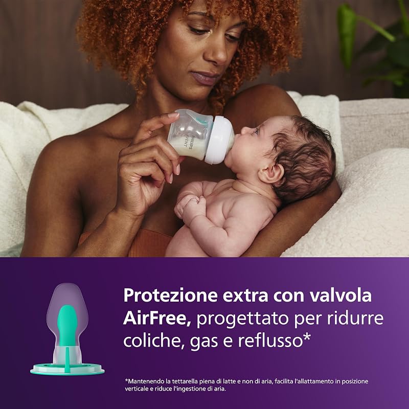 Philips Avent Biberon Natural Response da 260 ml con valvola Airfree, senza BPA, per bambini da 3-6 mese (modello SCY673/01)