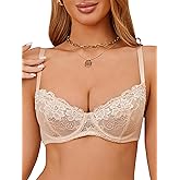 zossav Sexy Lace Bra Underwire Unlined Demi Bras See Through Sheer Mesh Balconette Bralette