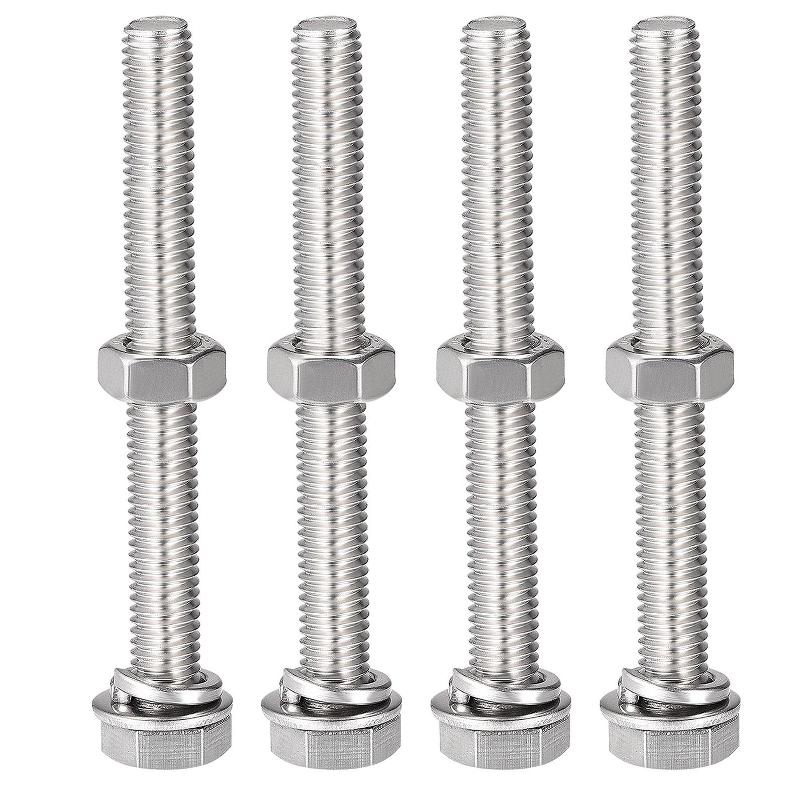TOP-VIGOR 4Pcs Hex Head Screws Bolts, Nuts, Flat & Lock Washers Kits, M8 x 70mm 304 Stainless Steel Fully Thread Hexagon Bolts for DIY Bike Motorcycles Repair — image 1