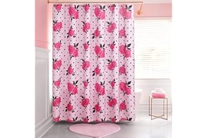 Juicy Couture 70"x72" Fabric Shower Curtain with 12 Hooks, Pink Rose Dots 13-Piece Shower Set