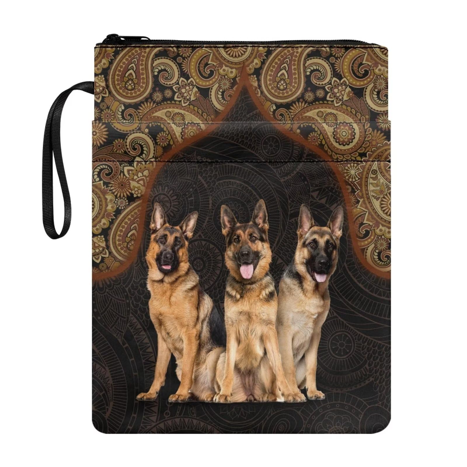 Poceacles German Shepherd Dog Book Covers for Book Lovers Book Sleeve with Zipper and Front Pocket, Book Storage Sleeves Protector Sack for Teens Boys Girls