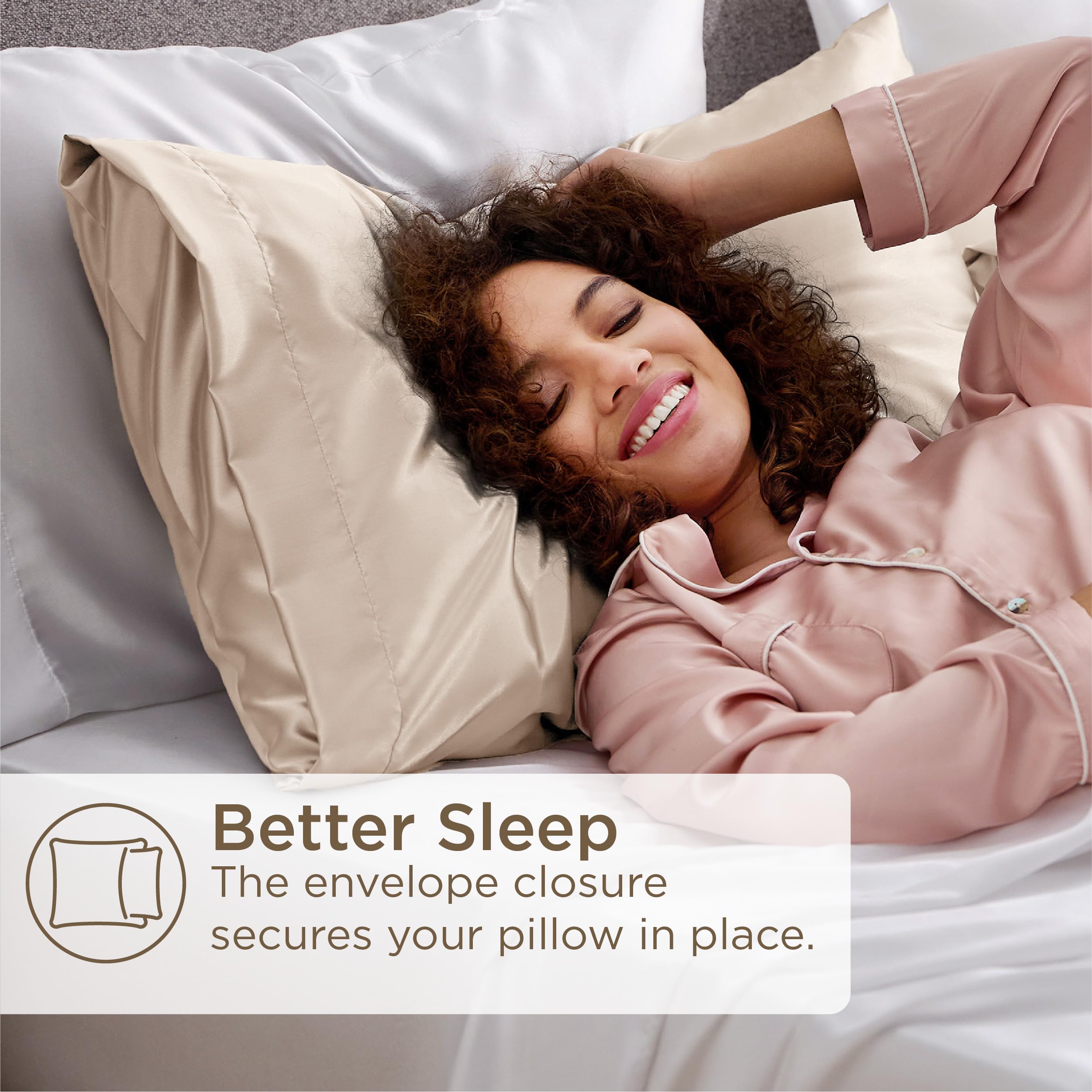 Bedsure Satin Pillowcases, Similar to Silk Pillow Cases Queen Size Set of 2, Pillow Case for Sleeping Women with Envelope Closure, Gifts for Women Men, Beige, 20x30 Inches - Image 5