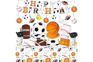 QIYANPAX Sports Birthday Party Decorations, Sports Theme Party Plates and Napkins Baseball Football Soccer Basketball Disposable Tableware Serves 20 Guests for Birthday Party