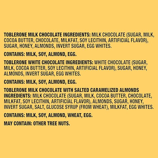 TOBLERONE ASSORTED CHOCOLATE BARS VARIETY PACK (MILK, WHITE, & SALTED CARAMELIZED ALMONDS), BULK CHOCOLATE, 1 GIFT BOX (9 BARS)