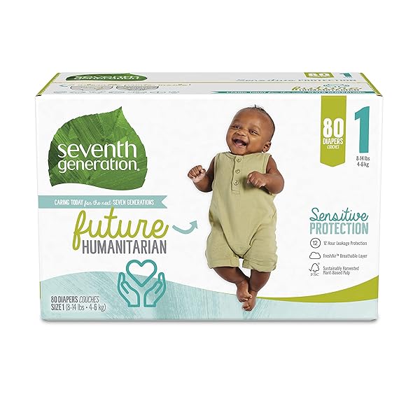 SEVENTH GENERATION BABY DIAPERS SIZE 1 SENSITIVE PROTECTION FREE & CLEAR SIZE 1, 80 COUNT (PACK OF 1)