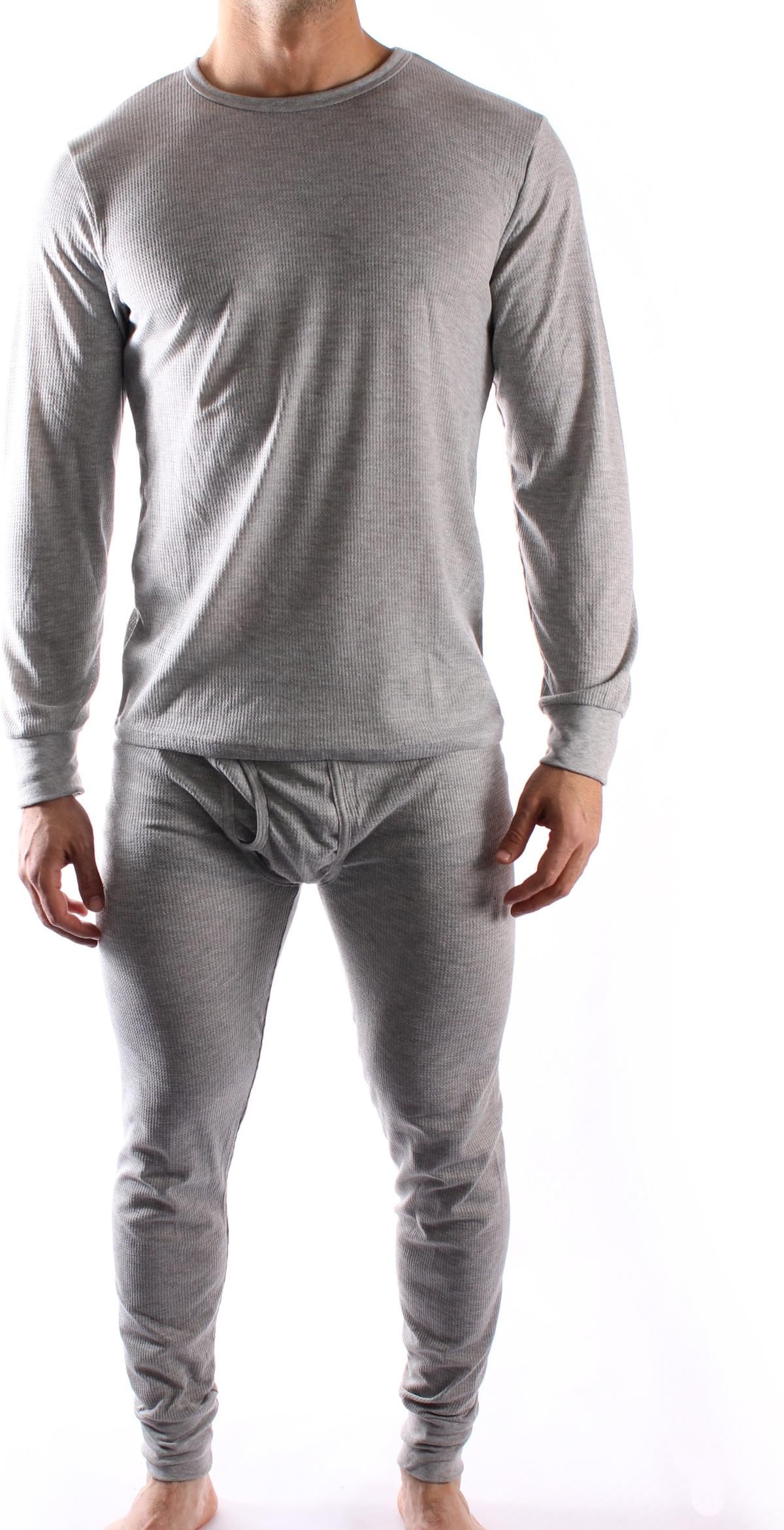 2 Piece Long Johns Top and Bottoms Waffle Knit Thermal Underwear Set for Men Grey
