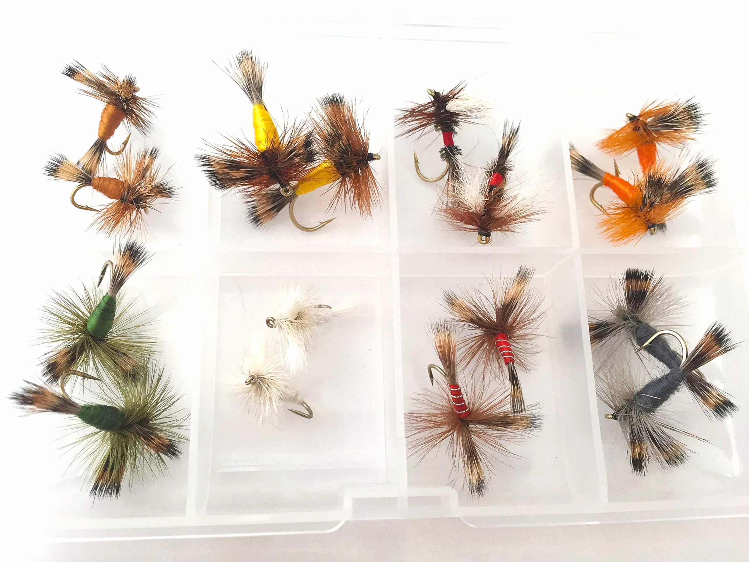 BestCity Irish Wulff Dry Trout Flies 16 Pack with Free Fly Box Sizes 8–12 Fly Fishing Flies Set