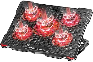 AICHESON Laptop Fan Cooling Pad for 15.6-17.3 Inch Laptops, 5 Cooler Fans with Red Lights Computer Desk Cooling Stand Chiller