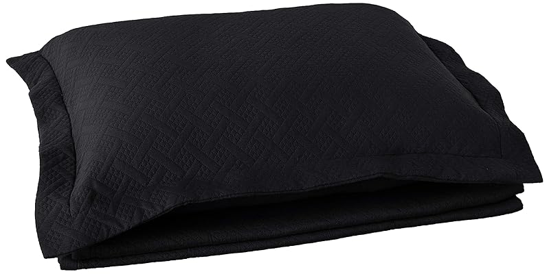 Superior 100% Cotton Basket Weave Bedspread & Sham, Twin, Black