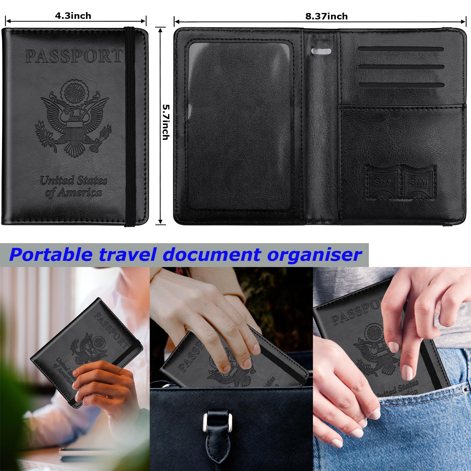 Herain Passport Holder Wallet Cover Case for Travel Women Men Family, Multifunction Passport Book Holder with RFID Blocking, Travel Must Haves Cruise Ship Essentials